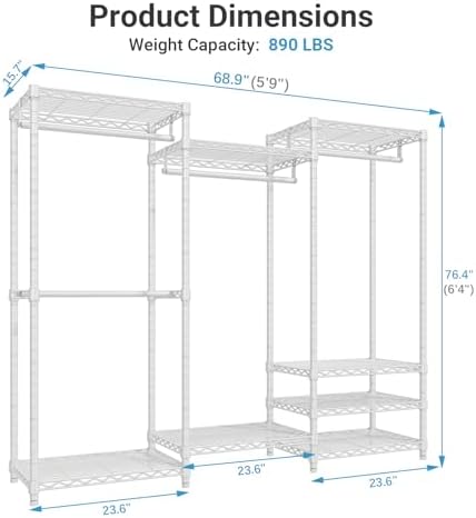 VIPEK V5C Bedroom Armoires Portable Clothes Closet Rack  White Metal Clothing Rack with Black Cover  Adjustable Custom Freestanding Closet Wardrobe Heavy Duty Covered Clothes Rack  Max Load 890LBS