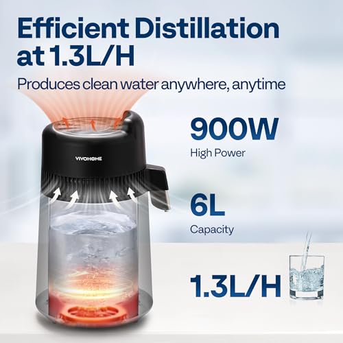 VIVOHOME Water Distiller Countertop 1 6 Gallon/6L 900W Distilled Water Machine with Smart Switch Purifier Filter for Home Office  Black