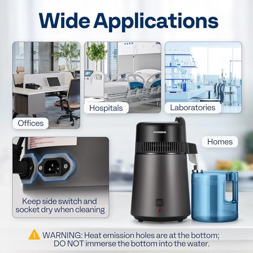 VIVOHOME Water Distiller Countertop 1 6 Gallon/6L 900W Distilled Water Machine with Smart Switch Purifier Filter for Home Office  Black