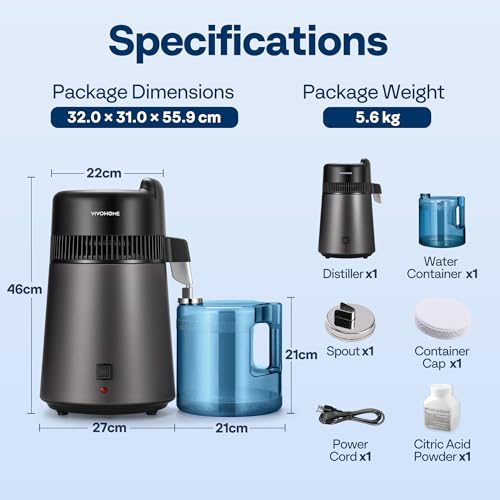 VIVOHOME Water Distiller Countertop 1 6 Gallon/6L 900W Distilled Water Machine with Smart Switch Purifier Filter for Home Office  Black