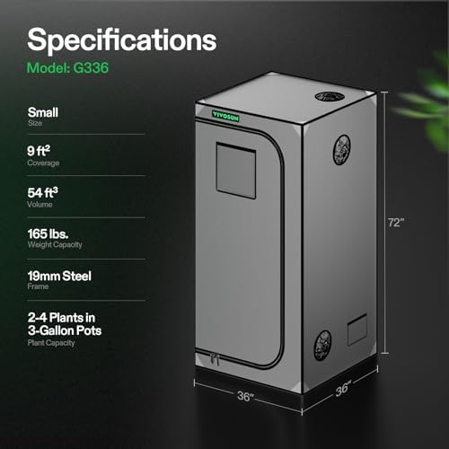 VIVOSUN S336 3x3 Grow Tent  36x36x72 High Reflective Mylar with Observation Window and Floor Tray for Hydroponics Indoor Plant for VS2000/VS3000