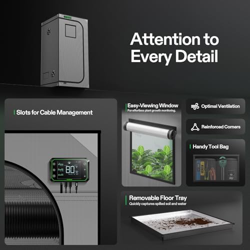 VIVOSUN S336 3x3 Grow Tent  36x36x72 High Reflective Mylar with Observation Window and Floor Tray for Hydroponics Indoor Plant for VS2000/VS3000