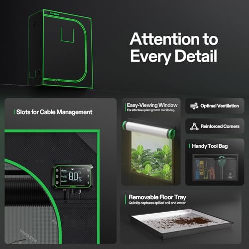 VIVOSUN S336 3x3 Grow Tent  36x36x72 High Reflective Mylar with Observation Window and Floor Tray for Hydroponics Indoor Plant for VS2000/VS3000