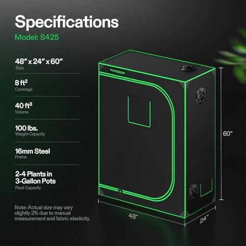 VIVOSUN S336 3x3 Grow Tent  36x36x72 High Reflective Mylar with Observation Window and Floor Tray for Hydroponics Indoor Plant for VS2000/VS3000