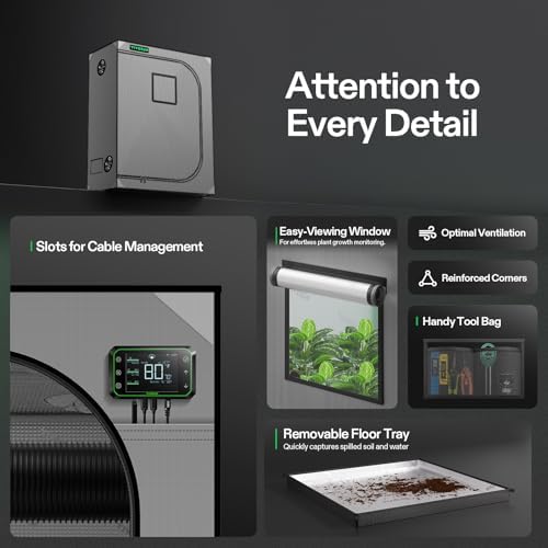 VIVOSUN S336 3x3 Grow Tent  36x36x72 High Reflective Mylar with Observation Window and Floor Tray for Hydroponics Indoor Plant for VS2000/VS3000