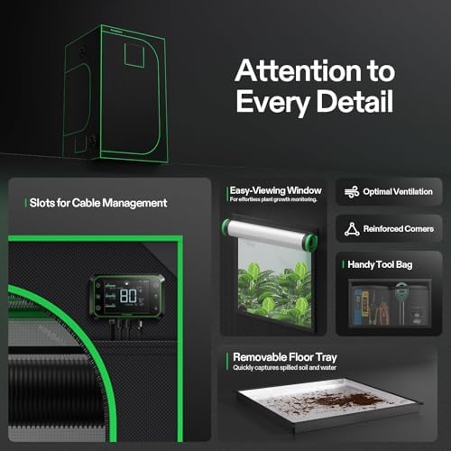 VIVOSUN S336 3x3 Grow Tent  36x36x72 High Reflective Mylar with Observation Window and Floor Tray for Hydroponics Indoor Plant for VS2000/VS3000