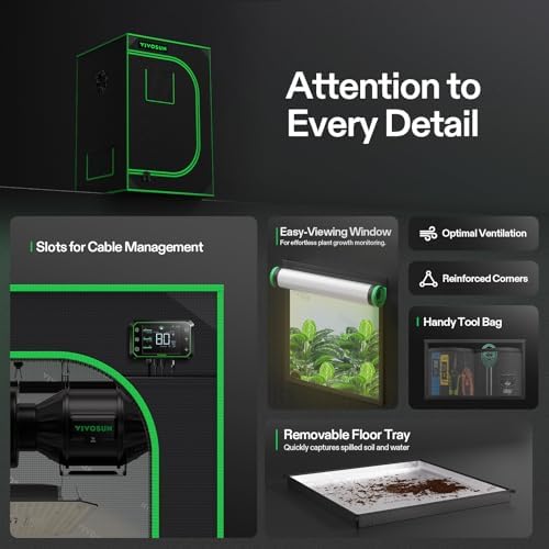 VIVOSUN S336 3x3 Grow Tent  36x36x72 High Reflective Mylar with Observation Window and Floor Tray for Hydroponics Indoor Plant for VS2000/VS3000
