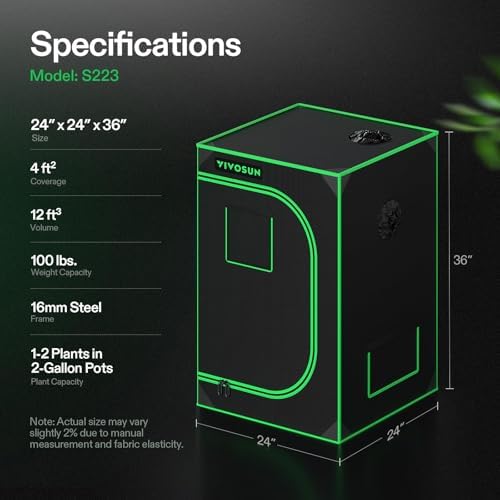 VIVOSUN S336 3x3 Grow Tent  36x36x72 High Reflective Mylar with Observation Window and Floor Tray for Hydroponics Indoor Plant for VS2000/VS3000