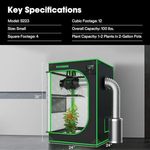 VIVOSUN S336 3x3 Grow Tent  36x36x72 High Reflective Mylar with Observation Window and Floor Tray for Hydroponics Indoor Plant for VS2000/VS3000