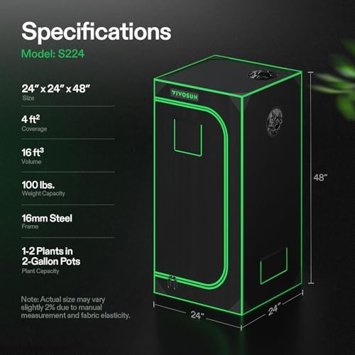 VIVOSUN S336 3x3 Grow Tent  36x36x72 High Reflective Mylar with Observation Window and Floor Tray for Hydroponics Indoor Plant for VS2000/VS3000