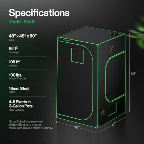 VIVOSUN S336 3x3 Grow Tent  36x36x72 High Reflective Mylar with Observation Window and Floor Tray for Hydroponics Indoor Plant for VS2000/VS3000