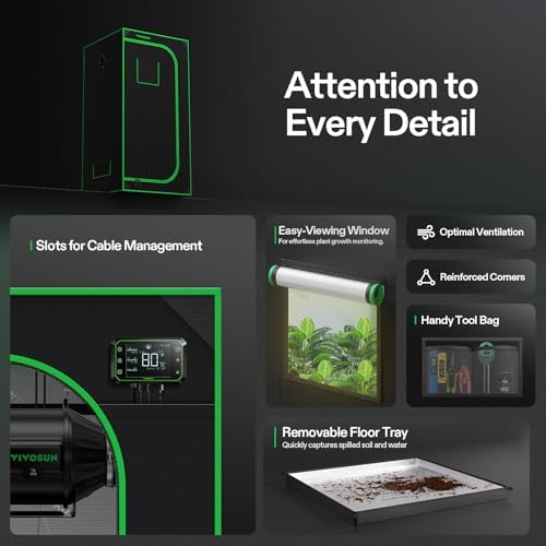 VIVOSUN S336 3x3 Grow Tent  36x36x72 High Reflective Mylar with Observation Window and Floor Tray for Hydroponics Indoor Plant for VS2000/VS3000