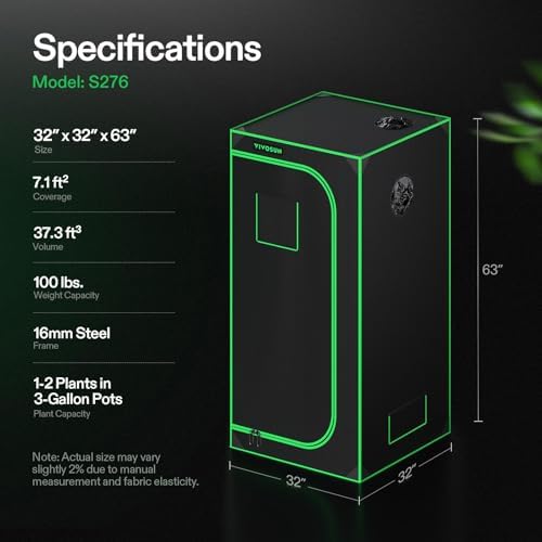 VIVOSUN S336 3x3 Grow Tent  36x36x72 High Reflective Mylar with Observation Window and Floor Tray for Hydroponics Indoor Plant for VS2000/VS3000