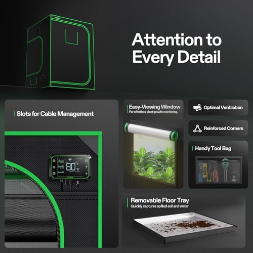 VIVOSUN S336 3x3 Grow Tent  36x36x72 High Reflective Mylar with Observation Window and Floor Tray for Hydroponics Indoor Plant for VS2000/VS3000