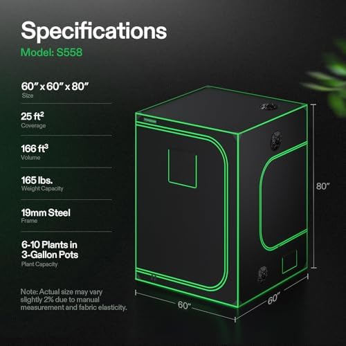 VIVOSUN S336 3x3 Grow Tent  36x36x72 High Reflective Mylar with Observation Window and Floor Tray for Hydroponics Indoor Plant for VS2000/VS3000