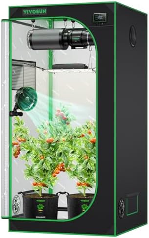 VIVOSUN S336 3x3 Grow Tent  36x36x72 High Reflective Mylar with Observation Window and Floor Tray for Hydroponics Indoor Plant for VS2000/VS3000
