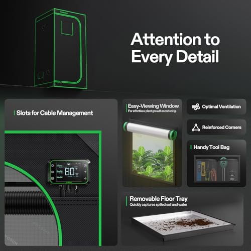 VIVOSUN S336 3x3 Grow Tent  36x36x72 High Reflective Mylar with Observation Window and Floor Tray for Hydroponics Indoor Plant for VS2000/VS3000