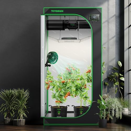 VIVOSUN S336 3x3 Grow Tent  36x36x72 High Reflective Mylar with Observation Window and Floor Tray for Hydroponics Indoor Plant for VS2000/VS3000