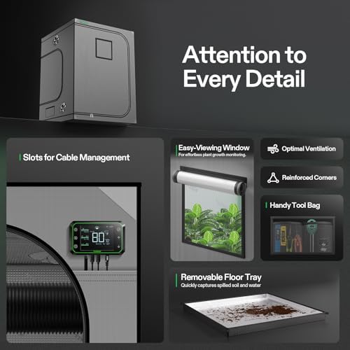 VIVOSUN S336 3x3 Grow Tent  36x36x72 High Reflective Mylar with Observation Window and Floor Tray for Hydroponics Indoor Plant for VS2000/VS3000