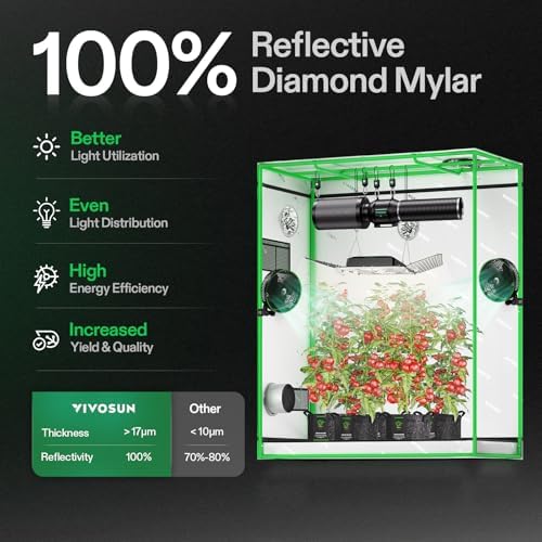 VIVOSUN S336 3x3 Grow Tent  36x36x72 High Reflective Mylar with Observation Window and Floor Tray for Hydroponics Indoor Plant for VS2000/VS3000