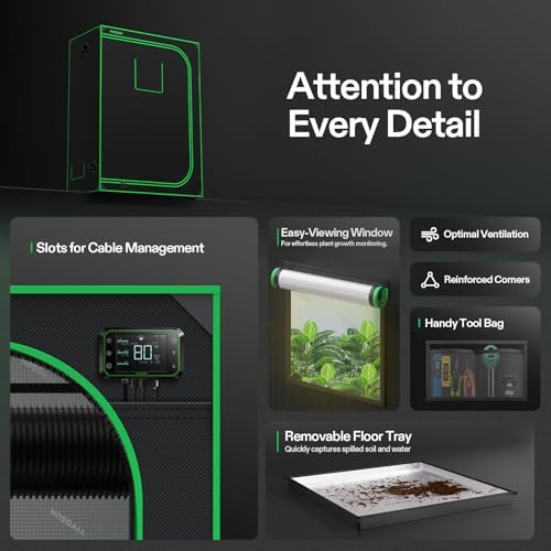 VIVOSUN S336 3x3 Grow Tent  36x36x72 High Reflective Mylar with Observation Window and Floor Tray for Hydroponics Indoor Plant for VS2000/VS3000