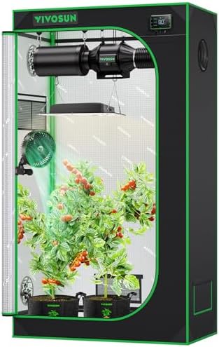 VIVOSUN S336 3x3 Grow Tent  36x36x72 High Reflective Mylar with Observation Window and Floor Tray for Hydroponics Indoor Plant for VS2000/VS3000