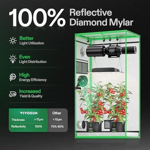 VIVOSUN S336 3x3 Grow Tent  36x36x72 High Reflective Mylar with Observation Window and Floor Tray for Hydroponics Indoor Plant for VS2000/VS3000