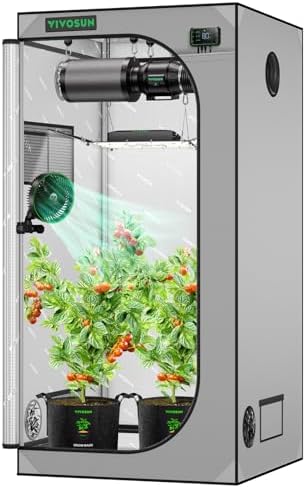 VIVOSUN S336 3x3 Grow Tent  36x36x72 High Reflective Mylar with Observation Window and Floor Tray for Hydroponics Indoor Plant for VS2000/VS3000