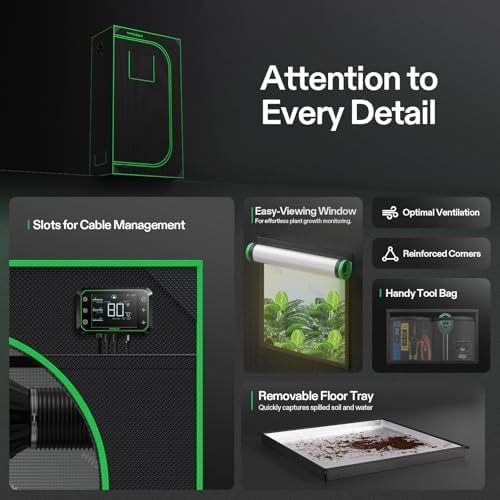 VIVOSUN S336 3x3 Grow Tent  36x36x72 High Reflective Mylar with Observation Window and Floor Tray for Hydroponics Indoor Plant for VS2000/VS3000