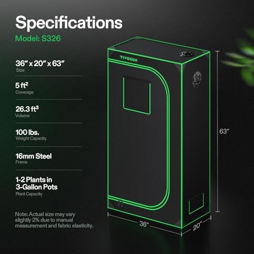 VIVOSUN S336 3x3 Grow Tent  36x36x72 High Reflective Mylar with Observation Window and Floor Tray for Hydroponics Indoor Plant for VS2000/VS3000