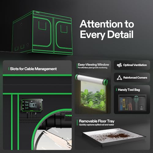 VIVOSUN S888 8x8 Grow Tent  96x96x80 High Reflective Mylar with Observation Window and Floor Tray for Hydroponics Indoor Plant for VS4000/VSF4300