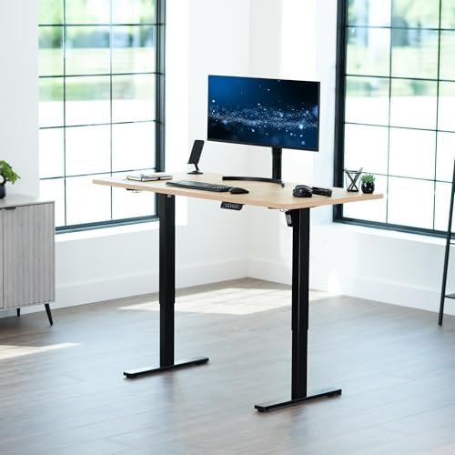 VIVO Electric 60 x 30 in Standing Desk  Memory Height Adjustment  1B Series  Holds 220 lbs  Light Wood Top Black Frame  DESK KIT 1B6C 30