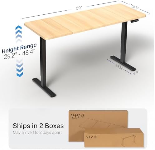 VIVO Electric 60 x 30 in Standing Desk  Memory Height Adjustment  1B Series  Holds 220 lbs  Light Wood Top Black Frame  DESK KIT 1B6C 30