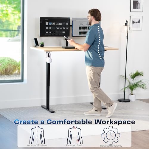 VIVO Electric 60 x 30 in Standing Desk  Memory Height Adjustment  1B Series  Holds 220 lbs  Light Wood Top Black Frame  DESK KIT 1B6C 30