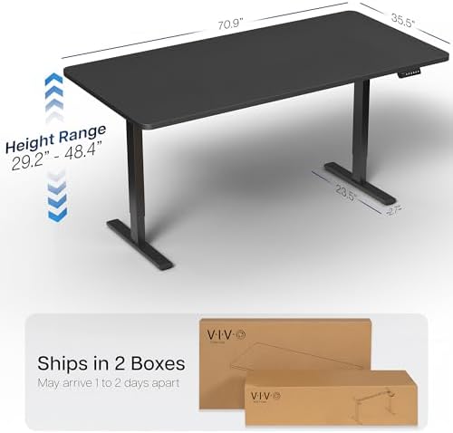  VIVO DESK-KIT-1B7B-36 - Escritorio eléctrico de pie de 71 x 36 pulgadas, ajuste de altura de memoria, serie 1B, marco negro con parte superior negra