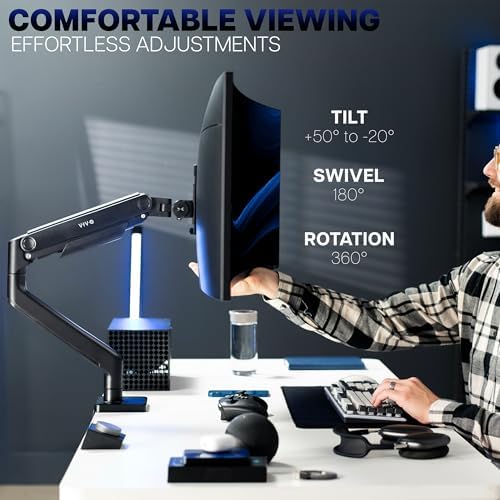 VIVO Heavy Duty Aluminum Ultrawide Monitor Tension Arm for up to 49 inch Screens  Holds 44 lbs  Premium Desk Mount Stand Designed for Samsung Odyssey G9 and More  Black  STAND V101V
