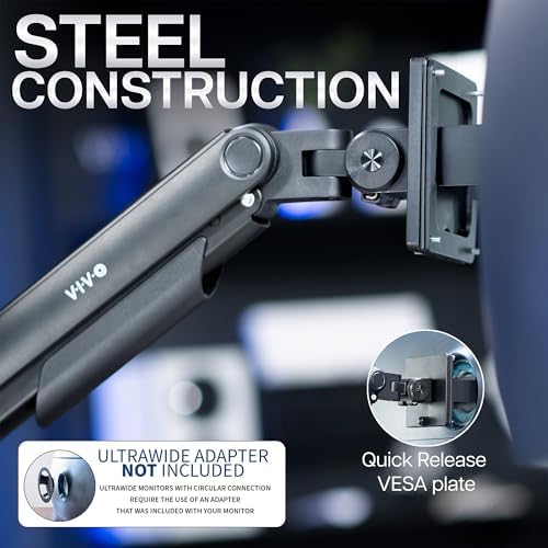 VIVO Heavy Duty Aluminum Ultrawide Monitor Tension Arm for up to 49 inch Screens  Holds 44 lbs  Premium Desk Mount Stand Designed for Samsung Odyssey G9 and More  Black  STAND V101V
