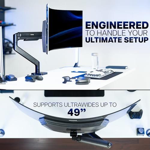 VIVO Heavy Duty Aluminum Ultrawide Monitor Tension Arm for up to 49 inch Screens  Holds 44 lbs  Premium Desk Mount Stand Designed for Samsung Odyssey G9 and More  Black  STAND V101V