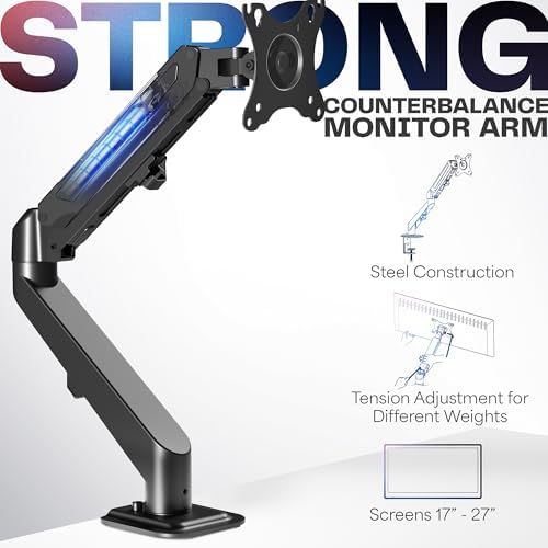 VIVO - Brazo de resorte neumático articulado negro, con abrazadera para soporte de escritorio | Se adapta a pantallas de monitor de 17 a 27" con Max VESA 100x100
