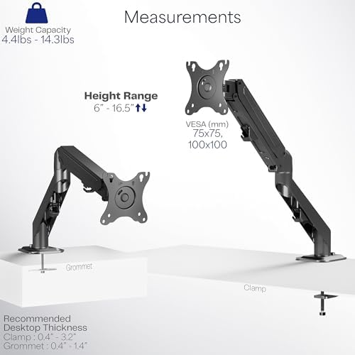 VIVO - Brazo de resorte neumático articulado negro, con abrazadera para soporte de escritorio | Se adapta a pantallas de monitor de 17 a 27" con Max VESA 100x100