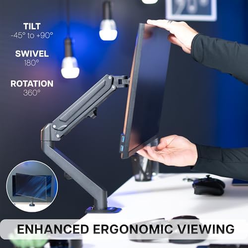 VIVO - Brazo de resorte neumático articulado negro, con abrazadera para soporte de escritorio | Se adapta a pantallas de monitor de 17 a 27" con Max VESA 100x100