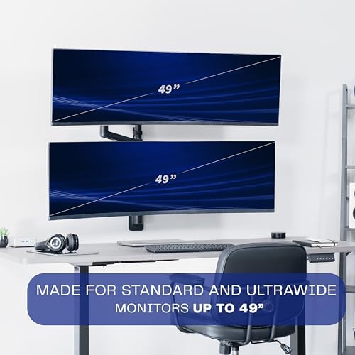 VIVO Pneumatic Arm Dual Ultrawide Monitor Wall Mount for Up to 49 inch Screens  Holds 2 Ultra Wides Up to 33 5 lbs Each  Black  MOUNT V120K