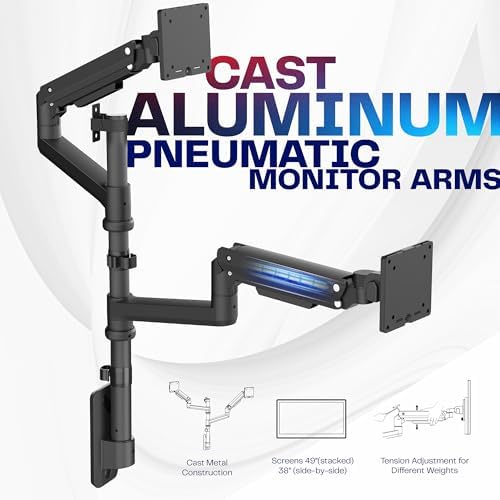 VIVO Pneumatic Arm Dual Ultrawide Monitor Wall Mount for Up to 49 inch Screens  Holds 2 Ultra Wides Up to 33 5 lbs Each  Black  MOUNT V120K