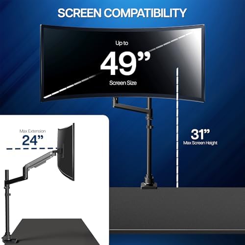 VIVO Pneumatic Arm Dual Ultrawide Monitor Wall Mount for Up to 49 inch Screens  Holds 2 Ultra Wides Up to 33 5 lbs Each  Black  MOUNT V120K