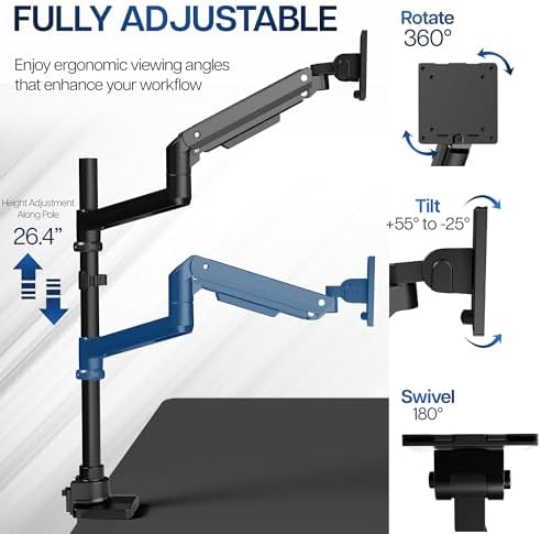 VIVO Pneumatic Arm Dual Ultrawide Monitor Wall Mount for Up to 49 inch Screens  Holds 2 Ultra Wides Up to 33 5 lbs Each  Black  MOUNT V120K