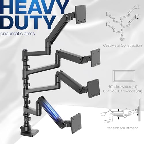 VIVO Pneumatic Arm Dual Ultrawide Monitor Wall Mount for Up to 49 inch Screens  Holds 2 Ultra Wides Up to 33 5 lbs Each  Black  MOUNT V120K