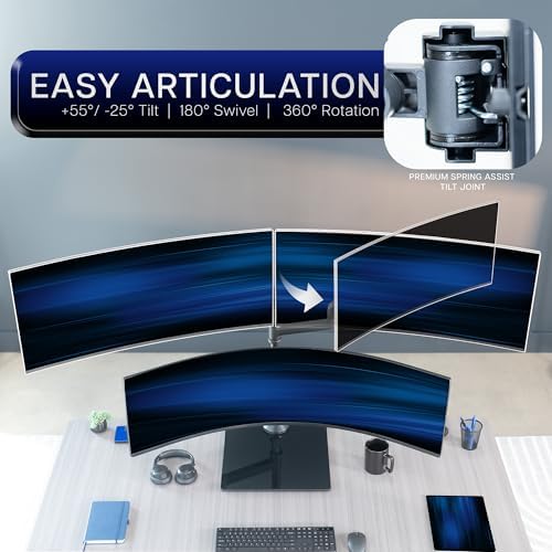 VIVO Pneumatic Arm Dual Ultrawide Monitor Wall Mount for Up to 49 inch Screens  Holds 2 Ultra Wides Up to 33 5 lbs Each  Black  MOUNT V120K
