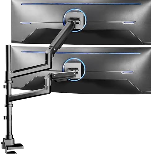 VIVO Pneumatic Arm Dual Ultrawide Monitor Wall Mount for Up to 49 inch Screens  Holds 2 Ultra Wides Up to 33 5 lbs Each  Black  MOUNT V120K