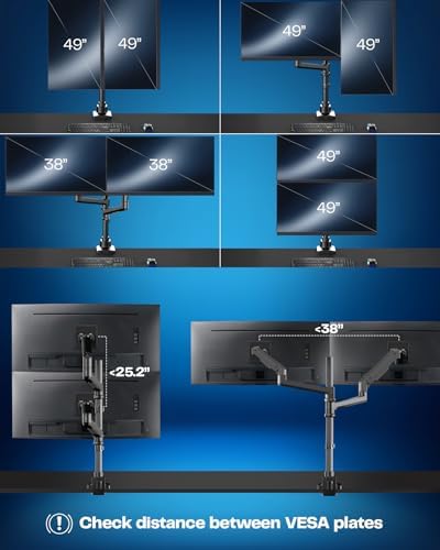 VIVO Pneumatic Arm Dual Ultrawide Monitor Wall Mount for Up to 49 inch Screens  Holds 2 Ultra Wides Up to 33 5 lbs Each  Black  MOUNT V120K