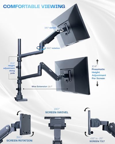 VIVO Pneumatic Arm Dual Ultrawide Monitor Wall Mount for Up to 49 inch Screens  Holds 2 Ultra Wides Up to 33 5 lbs Each  Black  MOUNT V120K